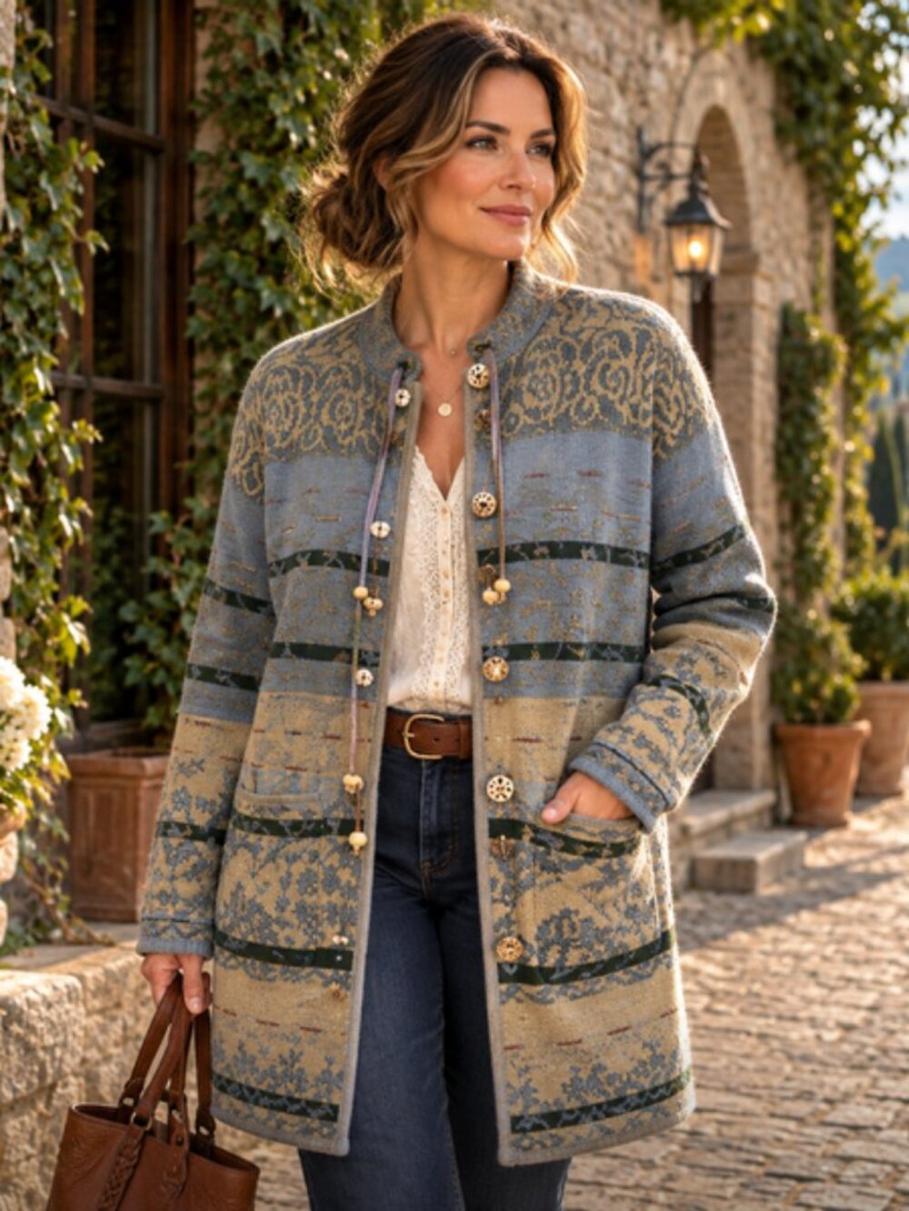 Rare Vintage Flashback Cream & Indigo Woven Jacket – Museum-Quality Art to Wear